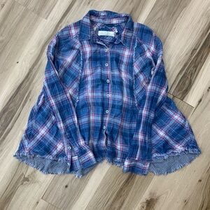 We The Free Blue and Red Plaid Button Down Shirt